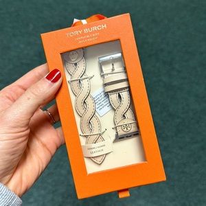 NIB TORY BURCH BRAIDED SOLID BAND FOR APPLE WATCH CREAM LEATHER 38-40MM